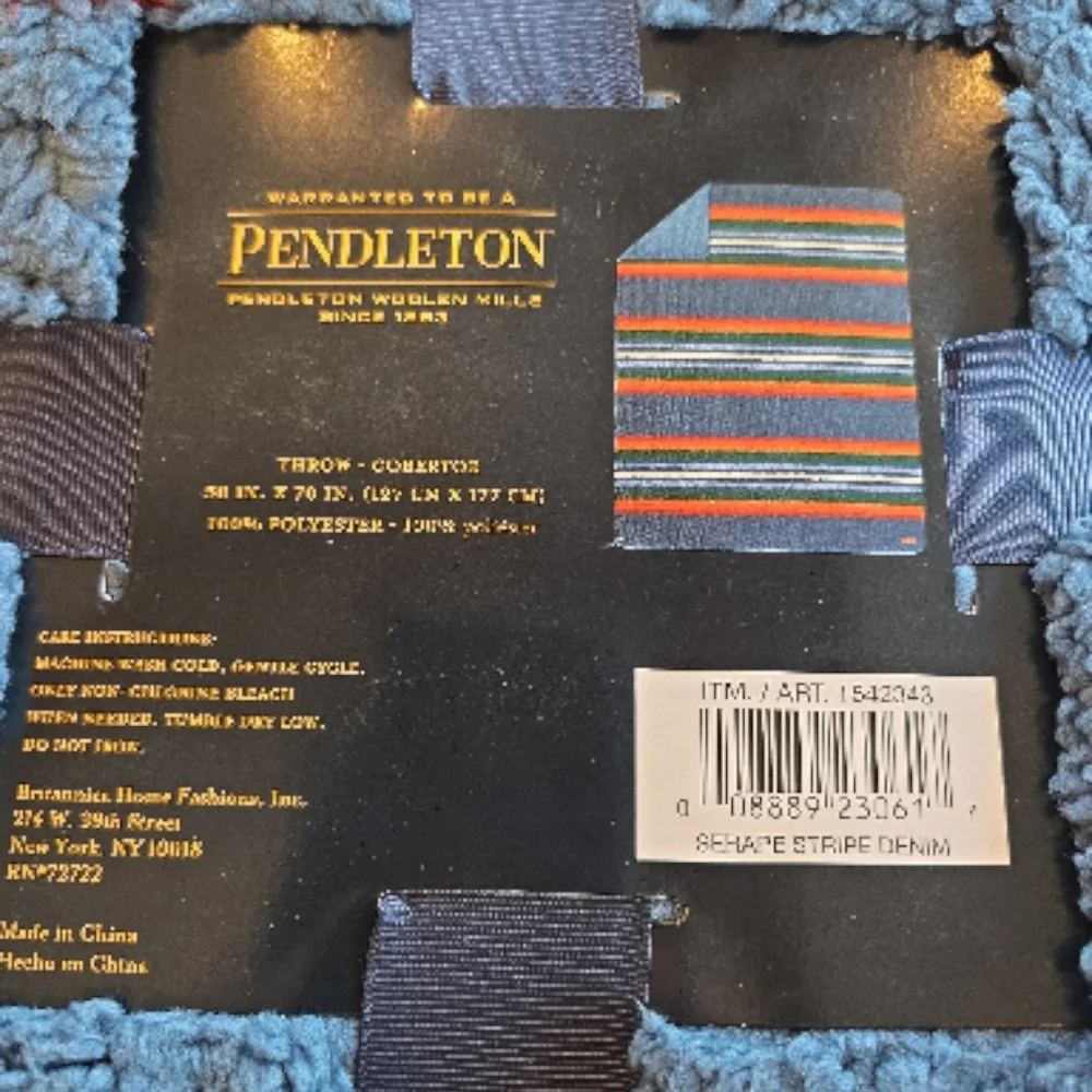 Pendelton NWT Serape Stripe Sherpa Denim Multi Throw 50